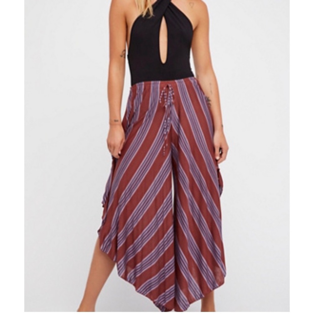 Striped, asymmetrical wide leg pants
